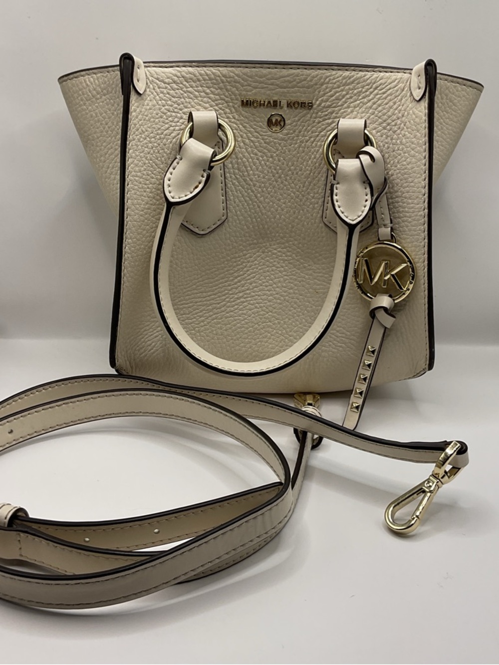 Michael Kors Kris Small Color-Block Pebbled Leather Satchel Light Cream‎ Vanilla